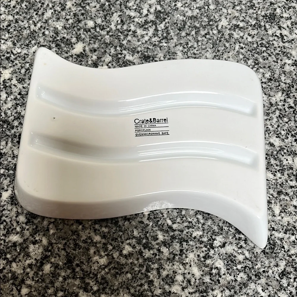 Crate & Barrel White Porcelain Curved Olive Tray
